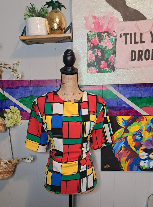 Vtg KC Studio Colorblock Top No Size (Ptp 23in) L/XL
