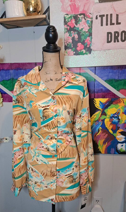 Vtg Deadstock Maggie Sweet Angelic Novelty Print Button Down SZ 3X (Ptp 29in)