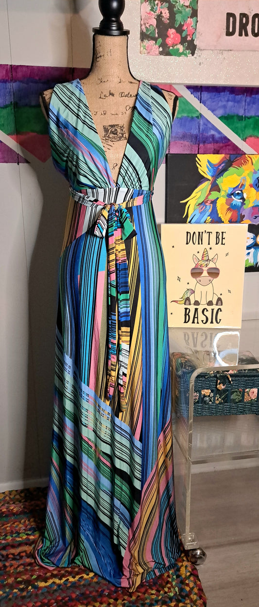 Nwt Fashion Nova Multicolored Striped Maxi Dress SZ Medium