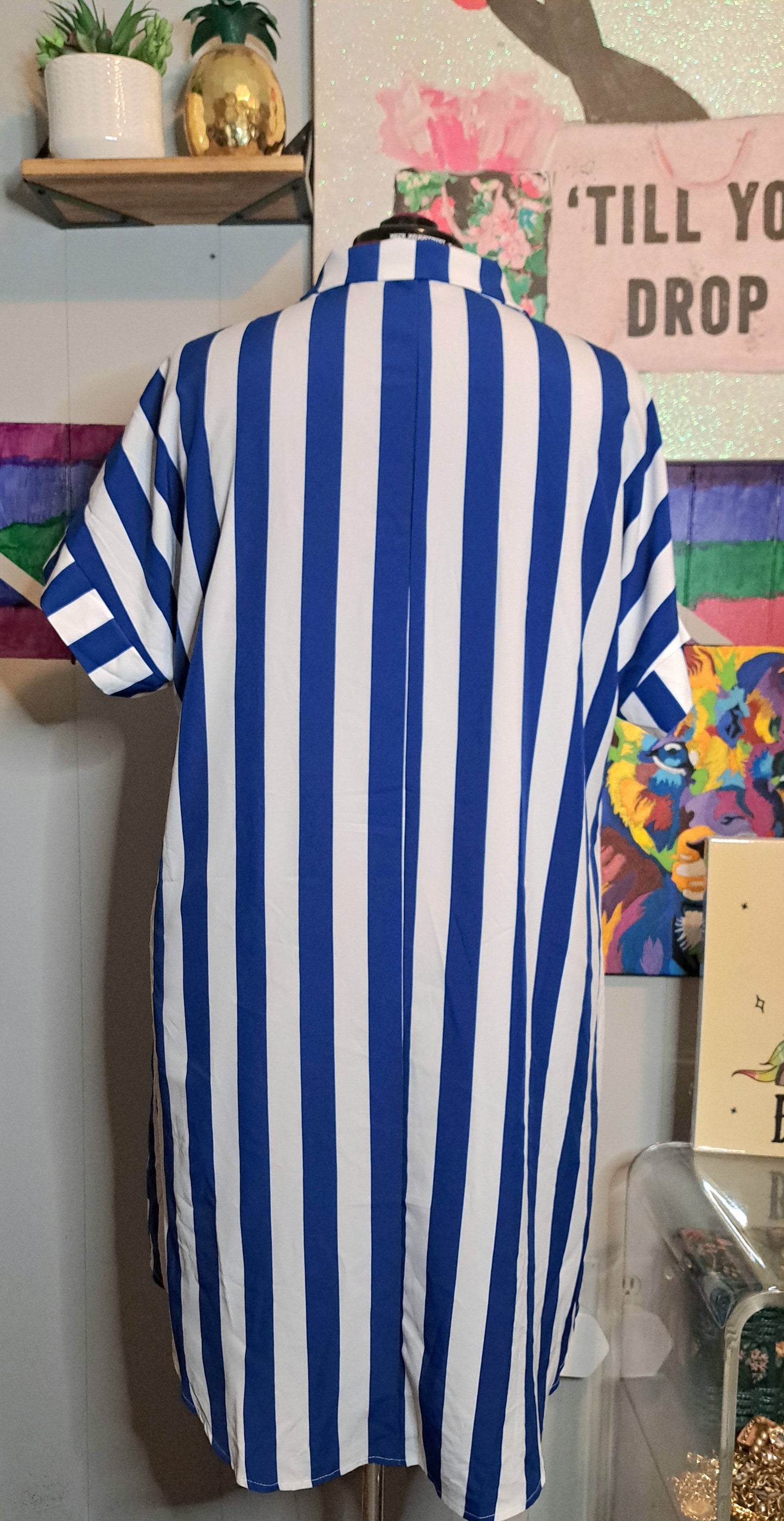 Nwot Boutique Blue & Wht Pinstripe Dress 1X