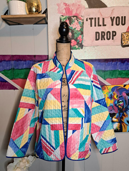 Vtg Alfred Dunner Reversible Quilted Geometric Print Lightweight Jacket No Sz Tag (Best Fits Large/X-Large 23in ptp)