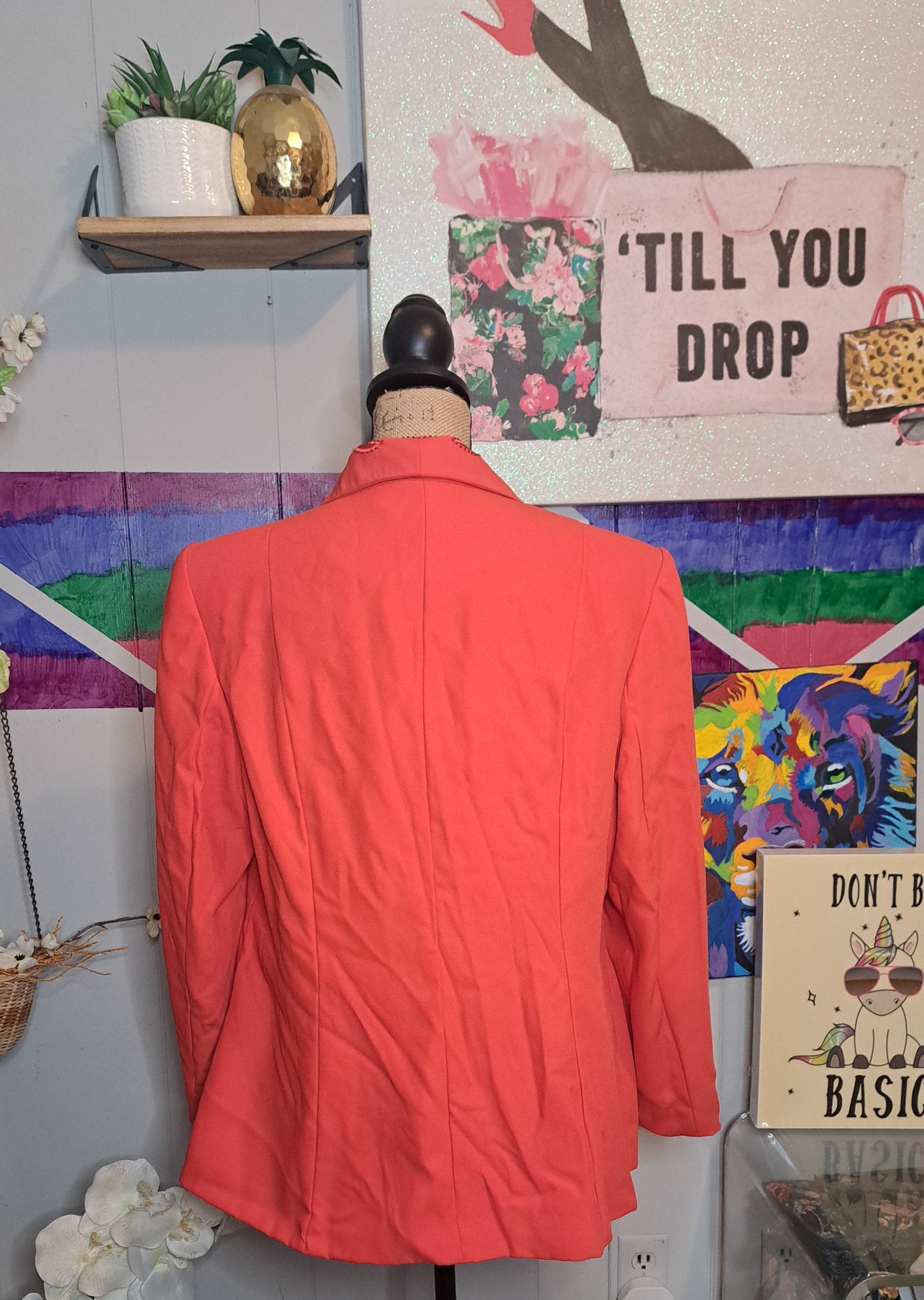 Vtg Tangerine Orange Blazer with Satin Beaded Embellished Lapel & One Hook Closure SZ 14W