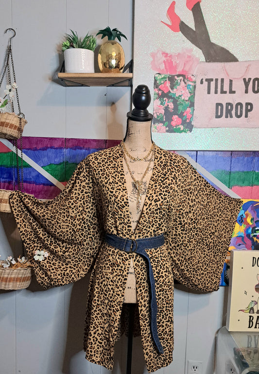 Premium Brand Kenny Flowers Animal Print Kimono Sleeve Duster with Belt Loops SZ Large ***Belt Not included***