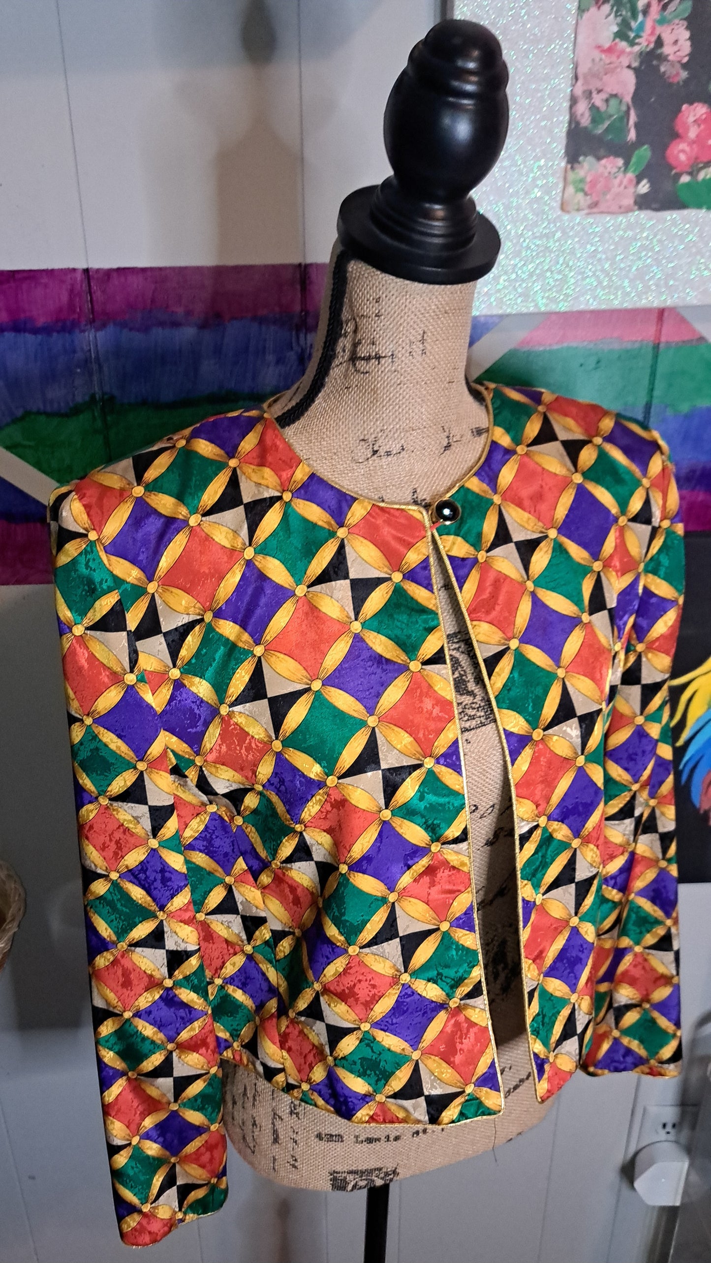 Vtg Petites for Maggie Multicolored Cropped Lightweight Jacket SZ 10 (Ptp 20in)