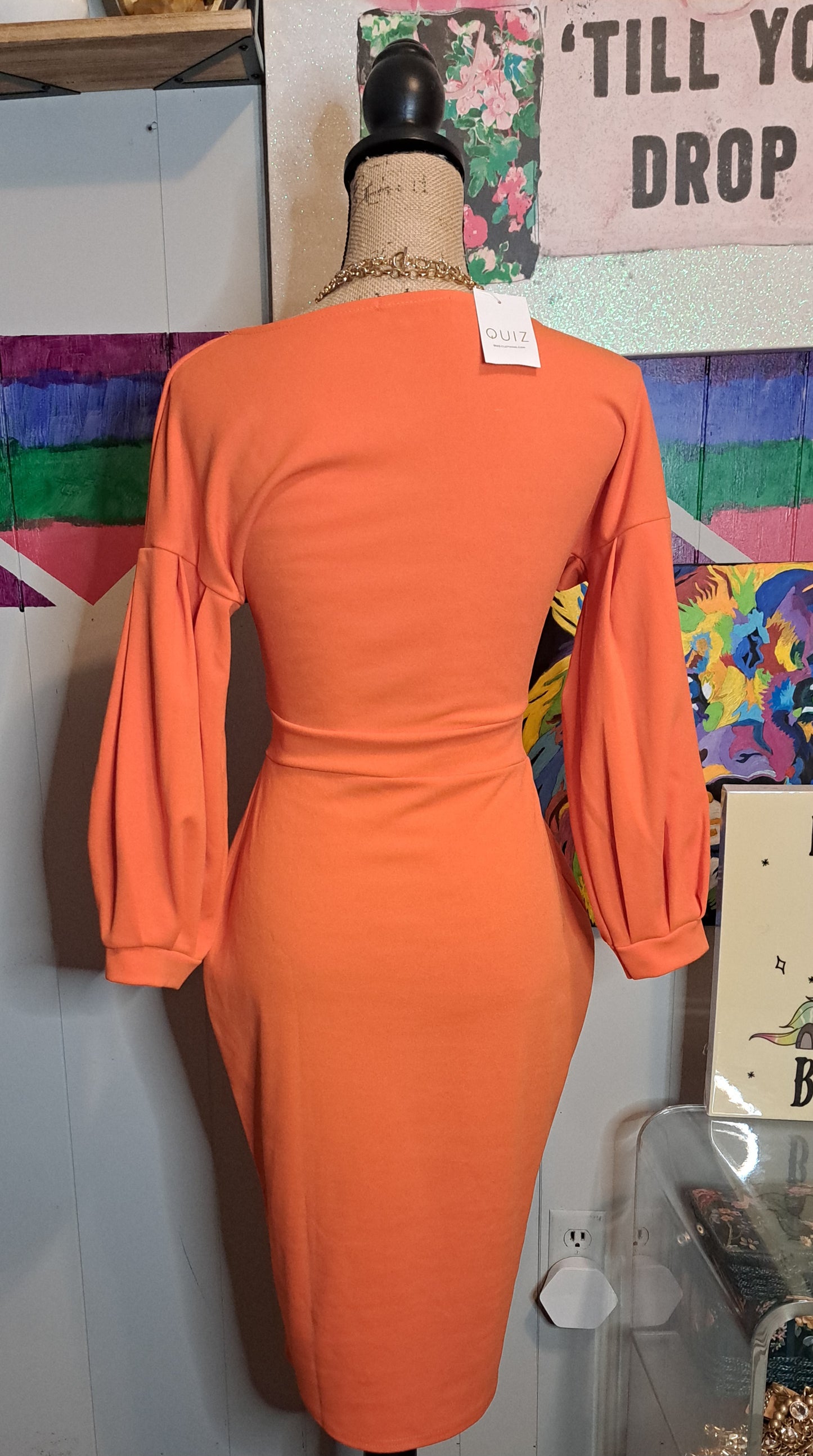 Nwt Quiz Clothing Orange Bodycon Dress with Built in Belt SZ 8 (With Stretch) Retail Price $79.99