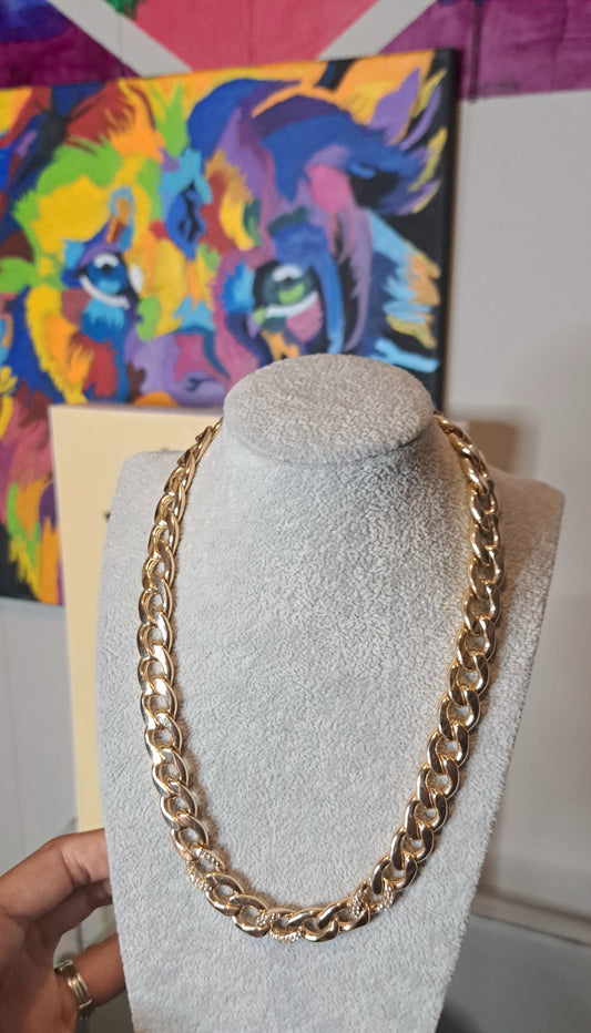 Modern Icy Gold/Rhinestone Chainlink Necklace