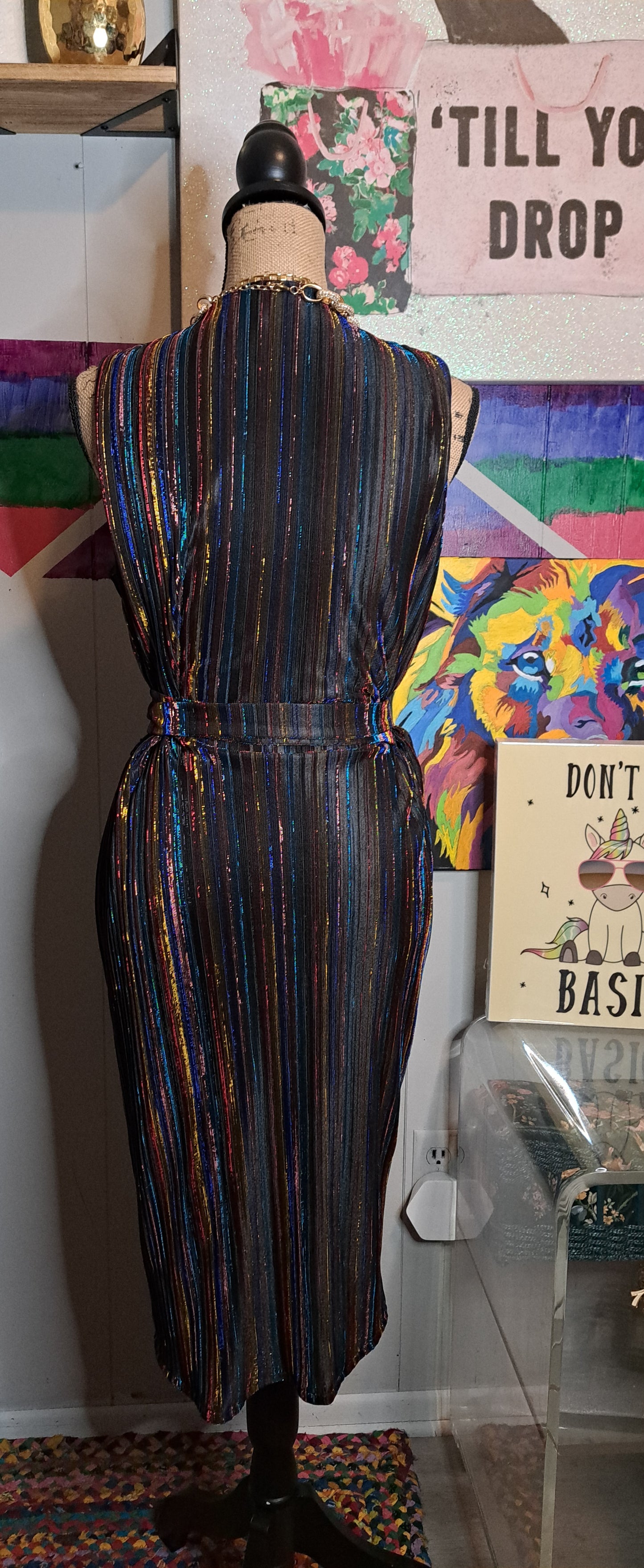 Nwot Rachel Roy New York Multicolored Metallic Adjustable Wrap Dress SZ Medium