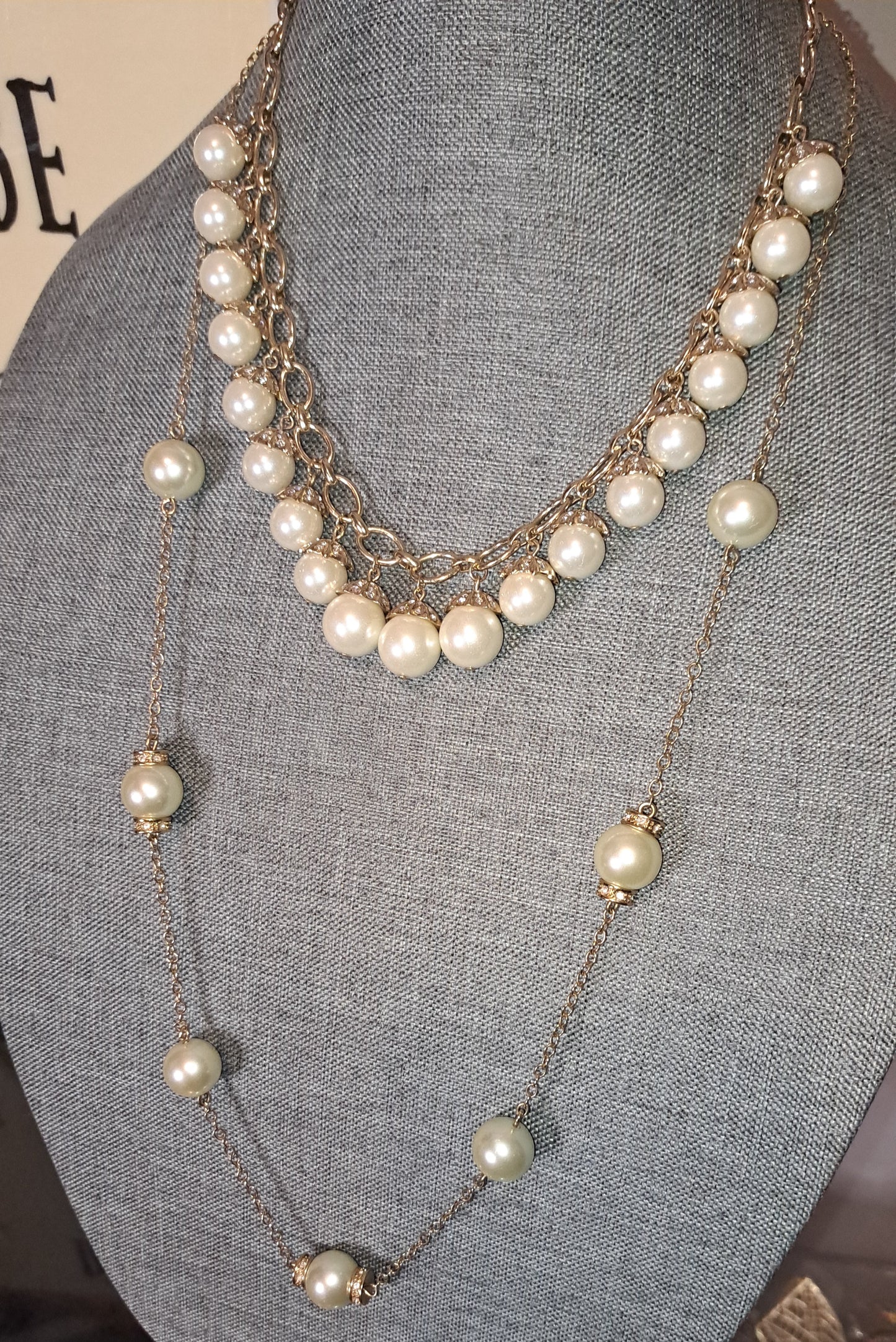 J. Crew Long Rhinestone/Faux Pearl Necklace Adjustable Rhinestone/Faux Pearl Necklace Bundle