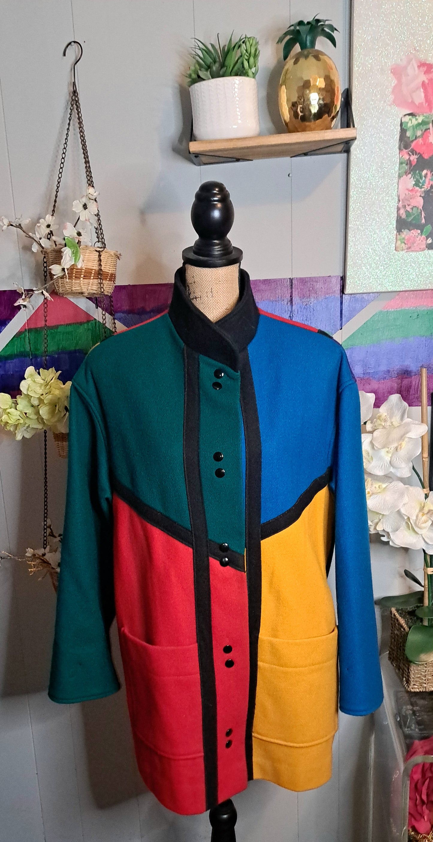 Vtg Hermann Kay Wool Colorblock Snap Button Jacket SZ 10 (Fits up to a 12)