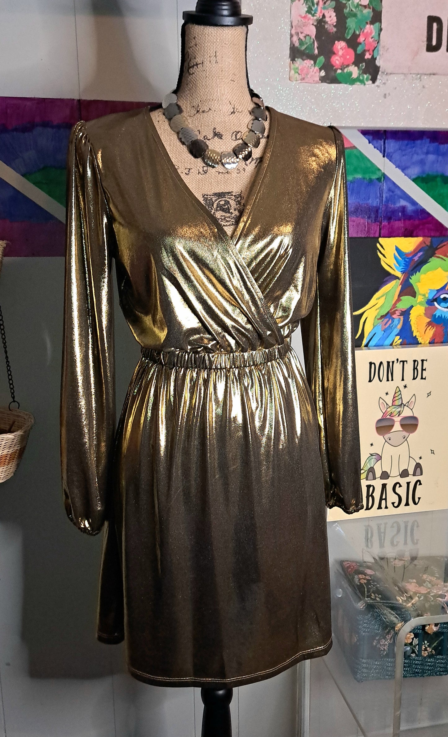 Nwt Michael Kors Gold Metallic Dress SZ Small with Stretch (Retail Price $124.95)