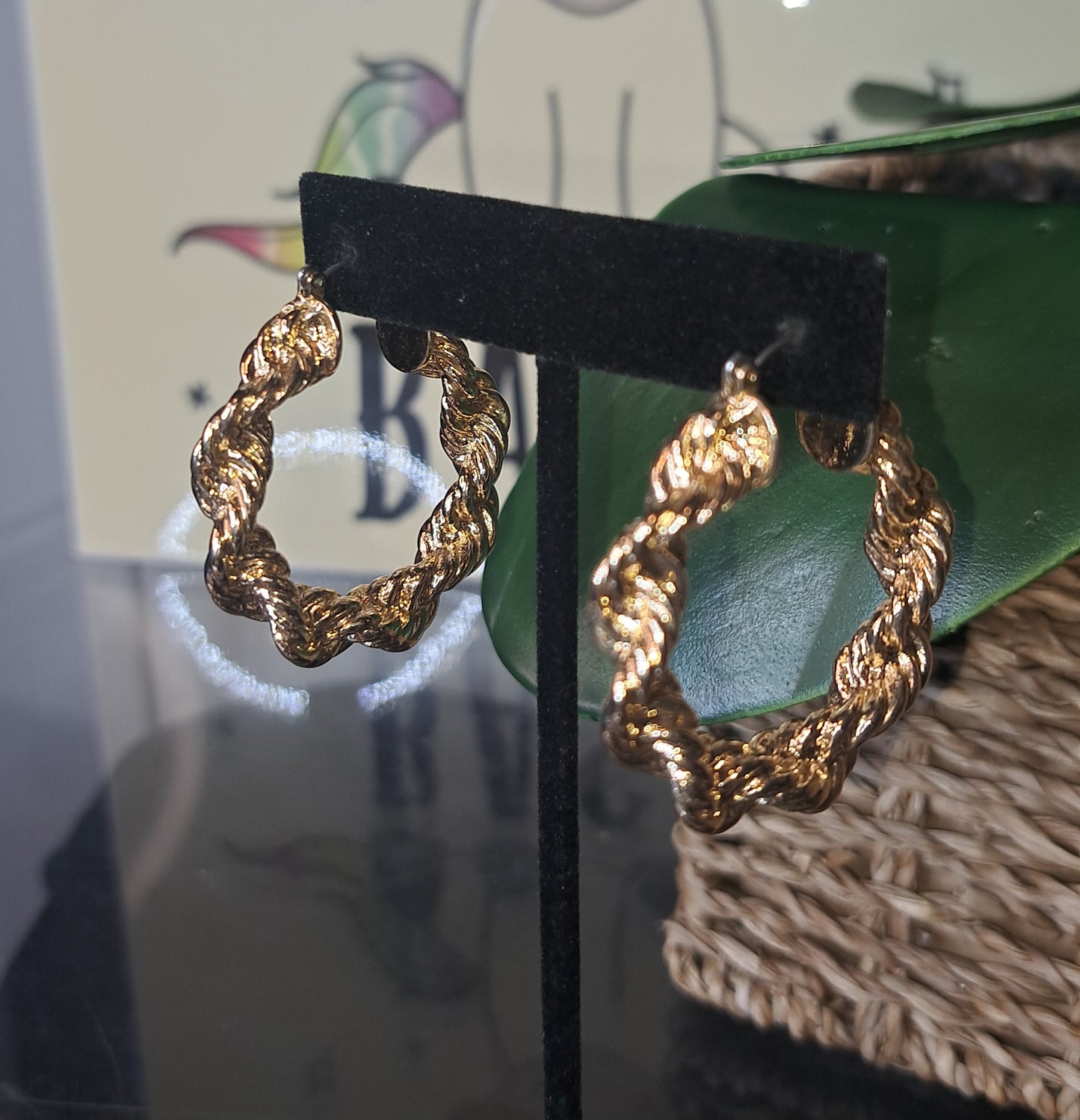 Chunky Gold Tone Rope Twist Hoop Earrings