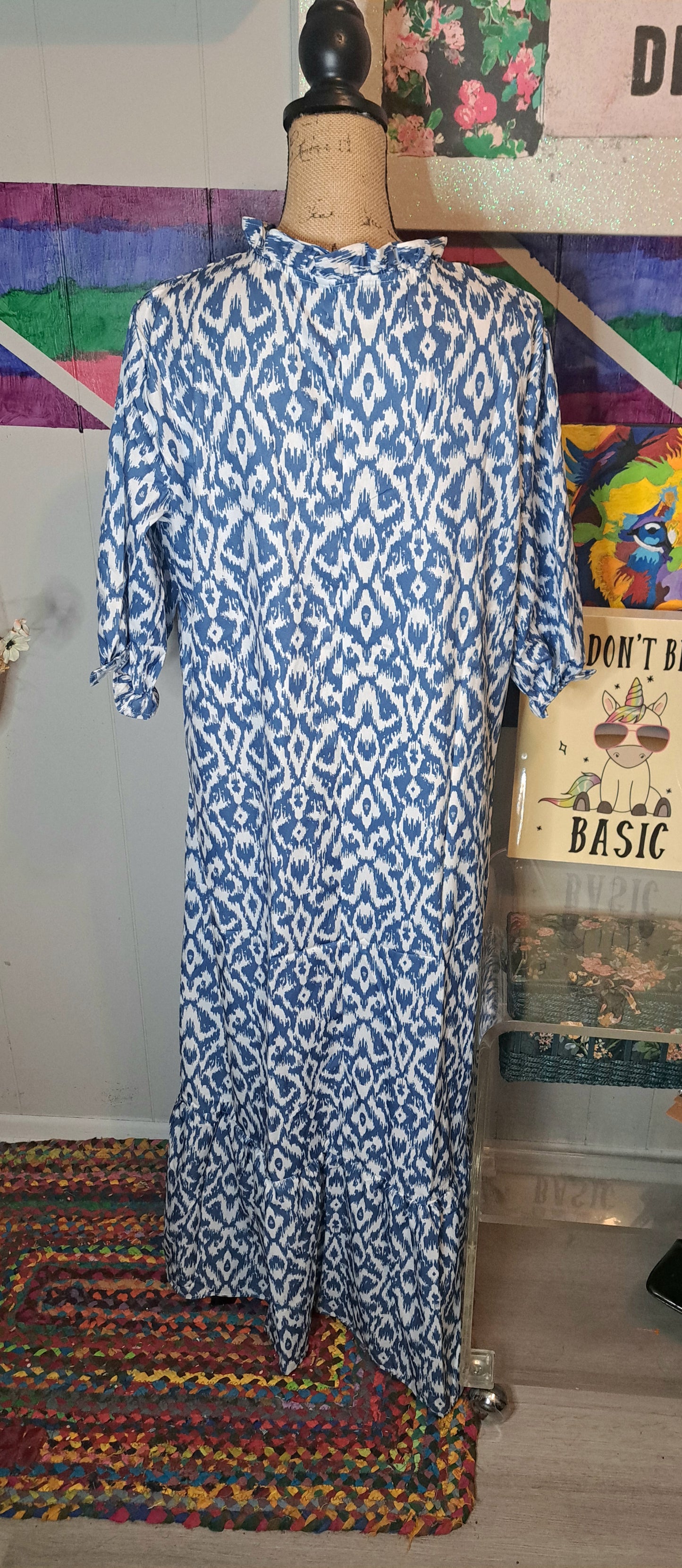 Nwot Blue/Whte Babydoll Maxi Dress SZ XXL (Best Fits XL) ptp 23in