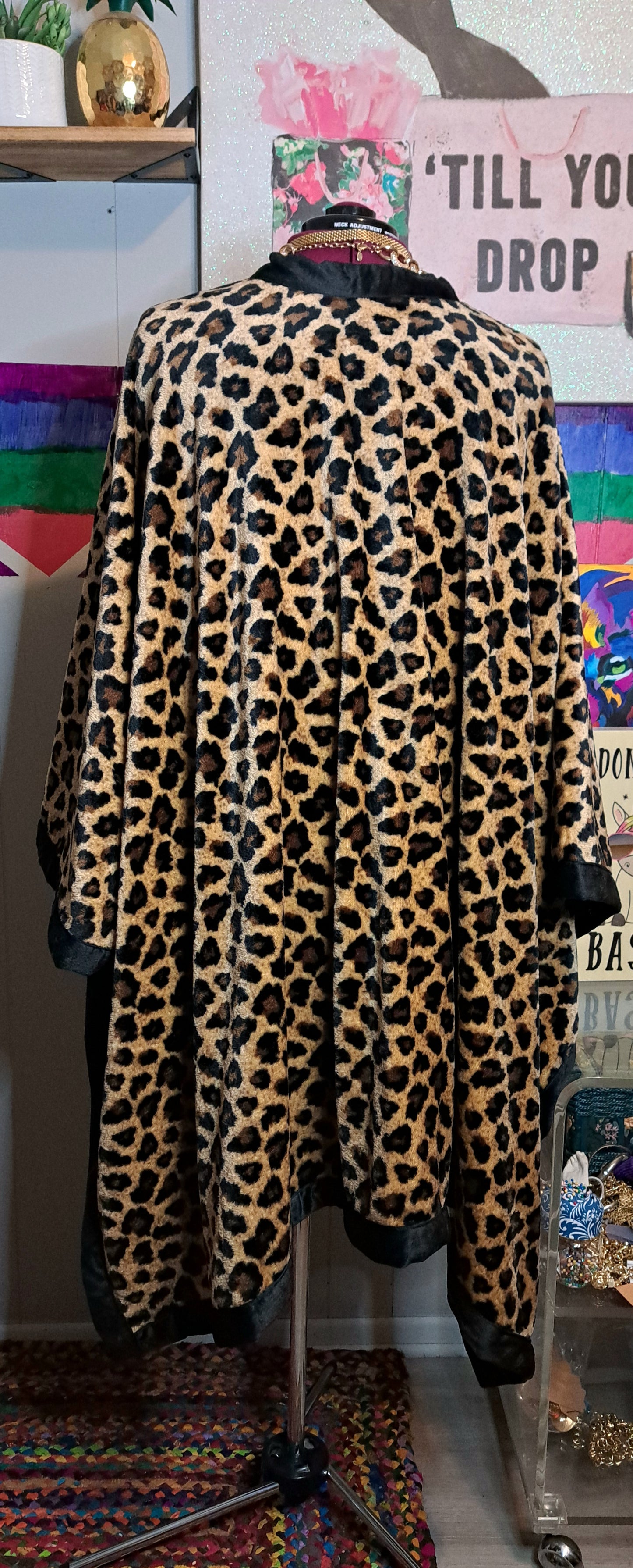 Boutique Soft Faux Fur Animal Print Poncho Cape with Pockets & Crystal Buttons (One Size S-3X)