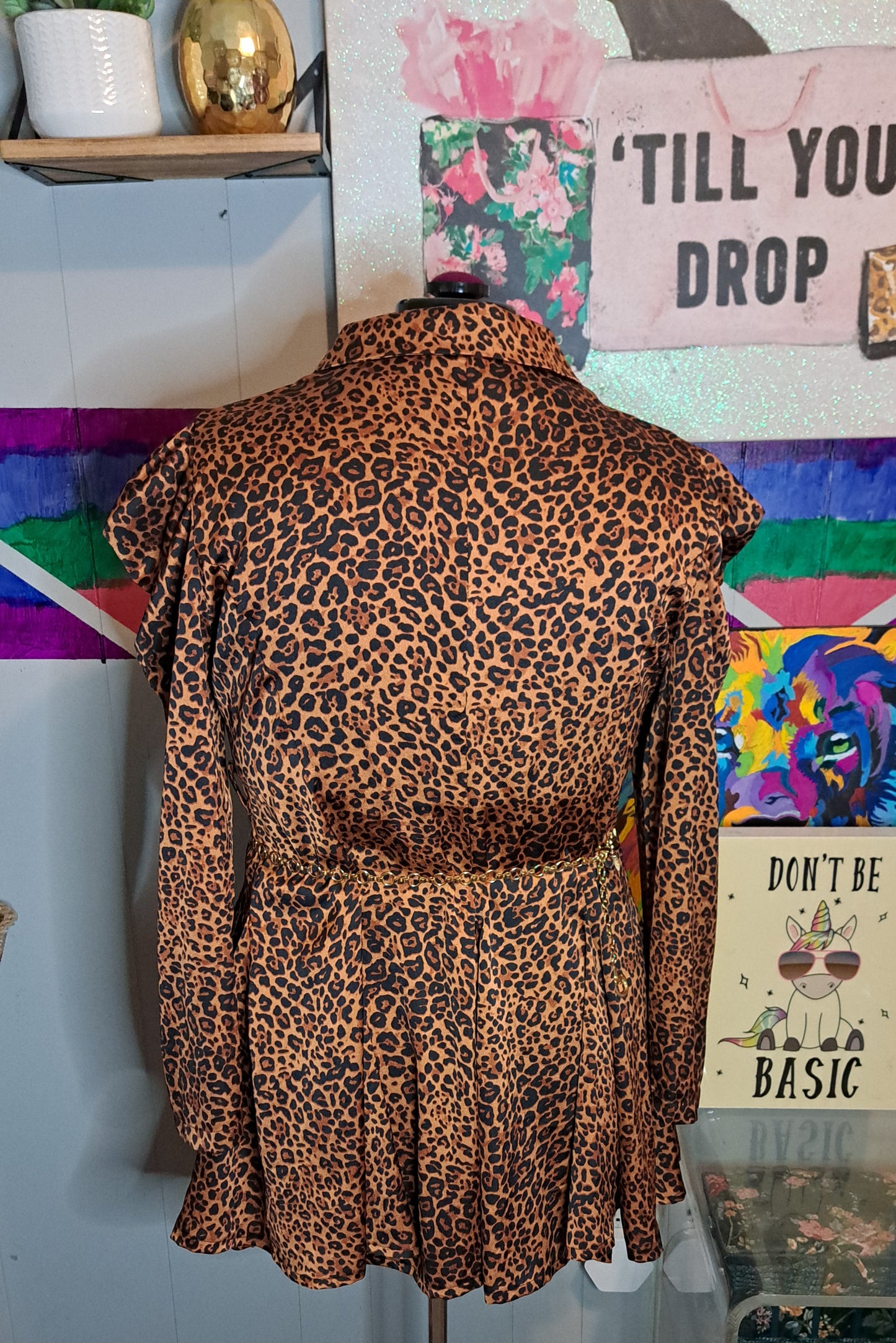 CBR Animal Print Puffed Sleeve Tunic Top SZ 4XL (Best Fits XL 14-16) Ptp 24in ***Belt Not included***