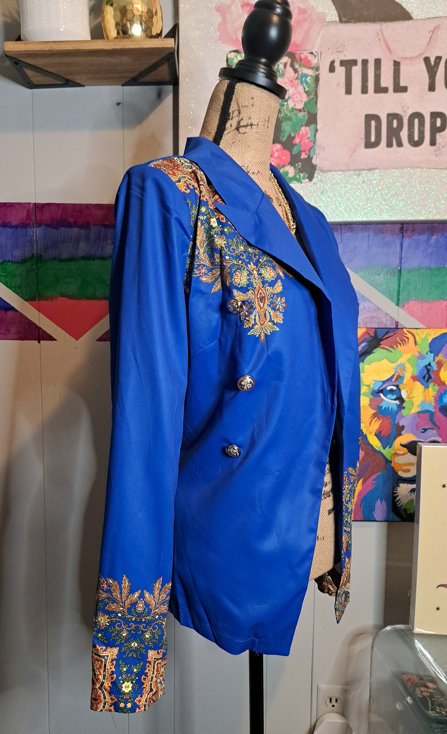 Nwot Boutique Blue Floral Printed Blazer SZ XL (Best Fits Large 10/12)