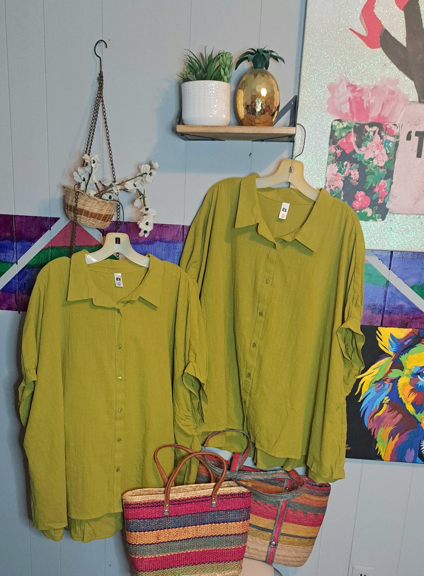 Nwot Lime Green Puff Sleeve Button Down Top SZ 1X