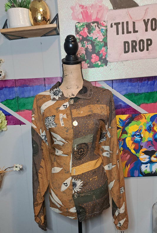 Vtg Sunflower Print Multicolored Top Tagged ONE SIZE (Fits S-2X) Ptp 27in