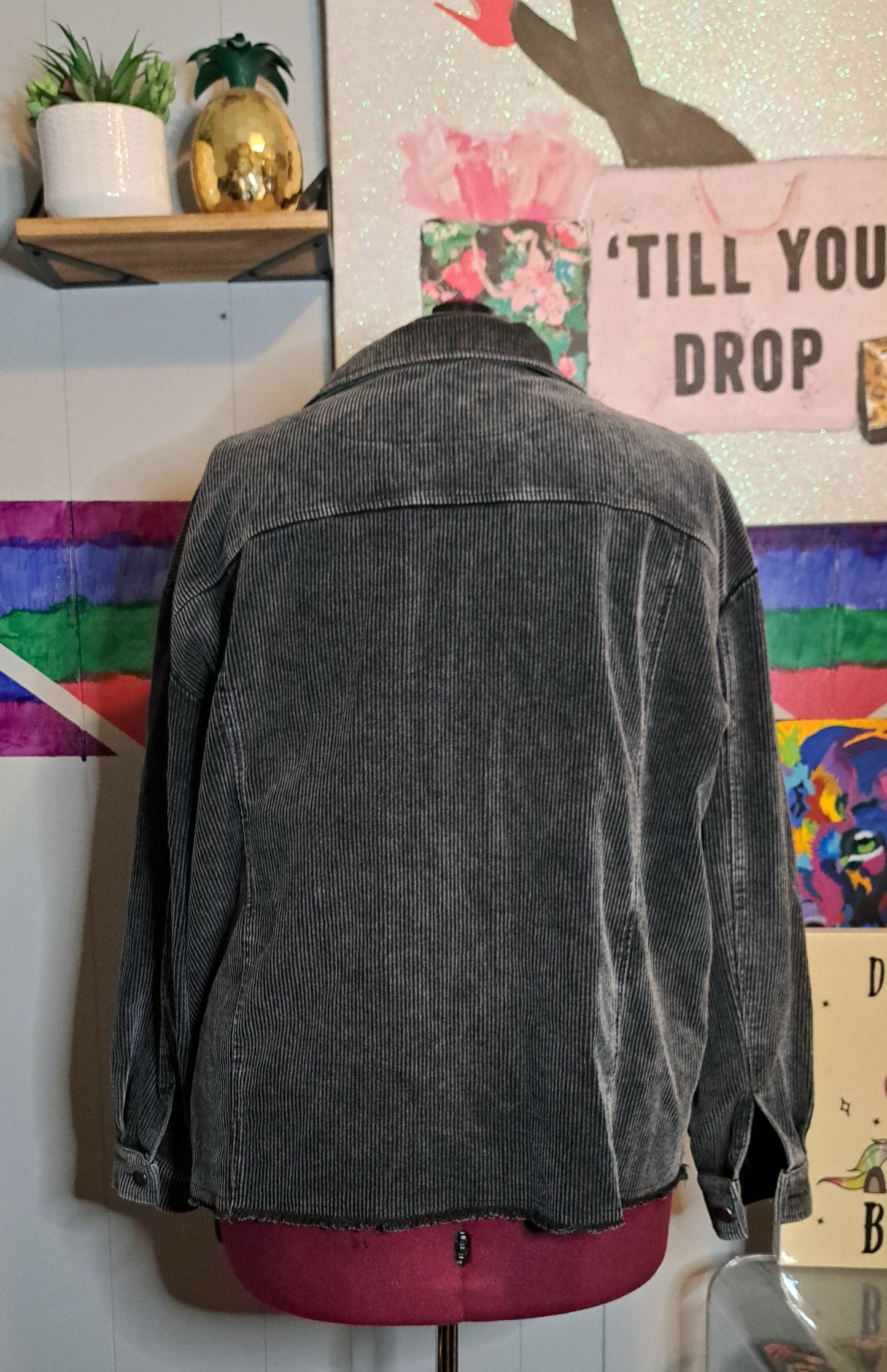 KATY DID Black Acid Wash Jacket with Distressed Hem SZ XXL