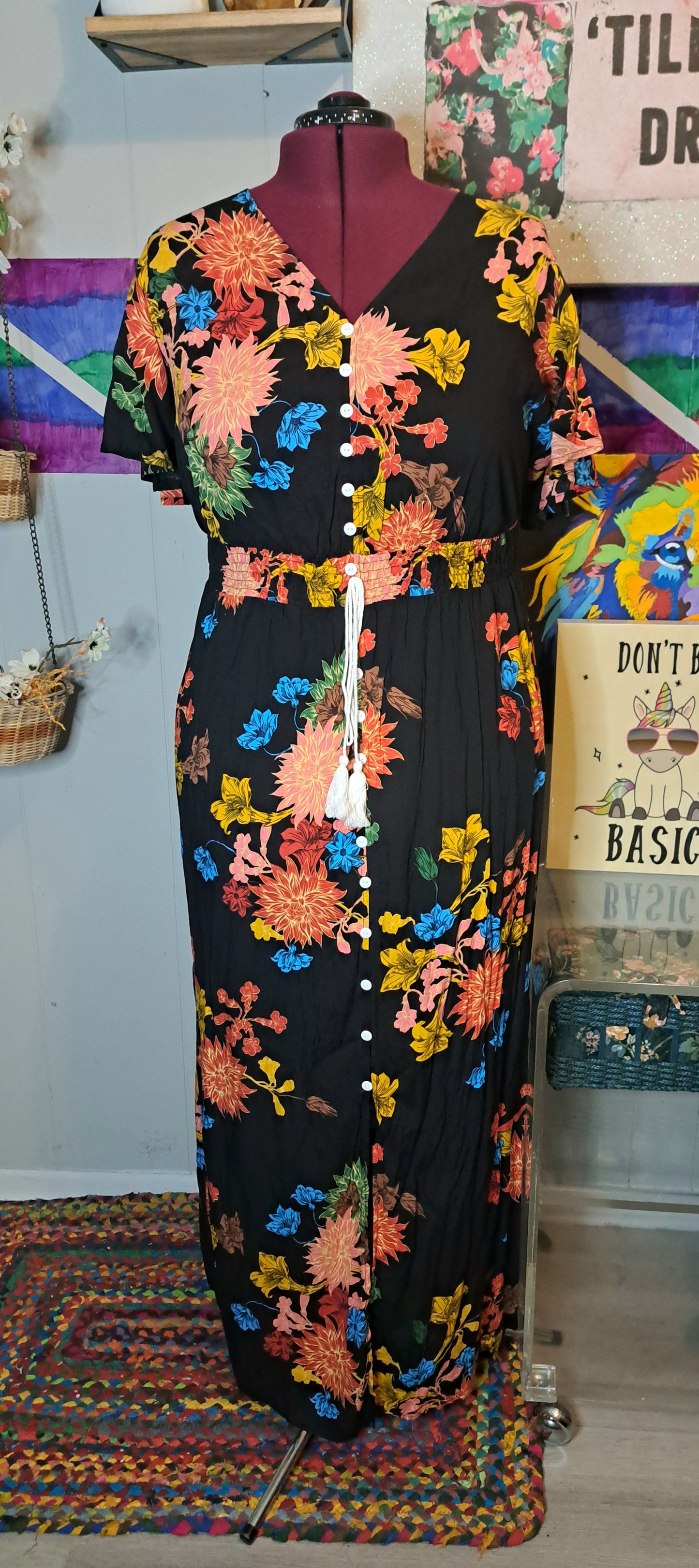 Nwt Blk/Multicolored Floral Maxi Dress SZ 20 (Best Fits 1X 16/18)