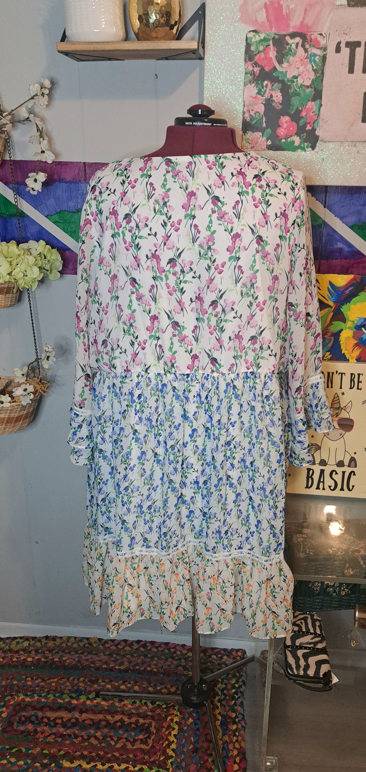 Nwot Maison Tara Multicolored Floral Print Dress with Embroidery Throughout SZ 22W