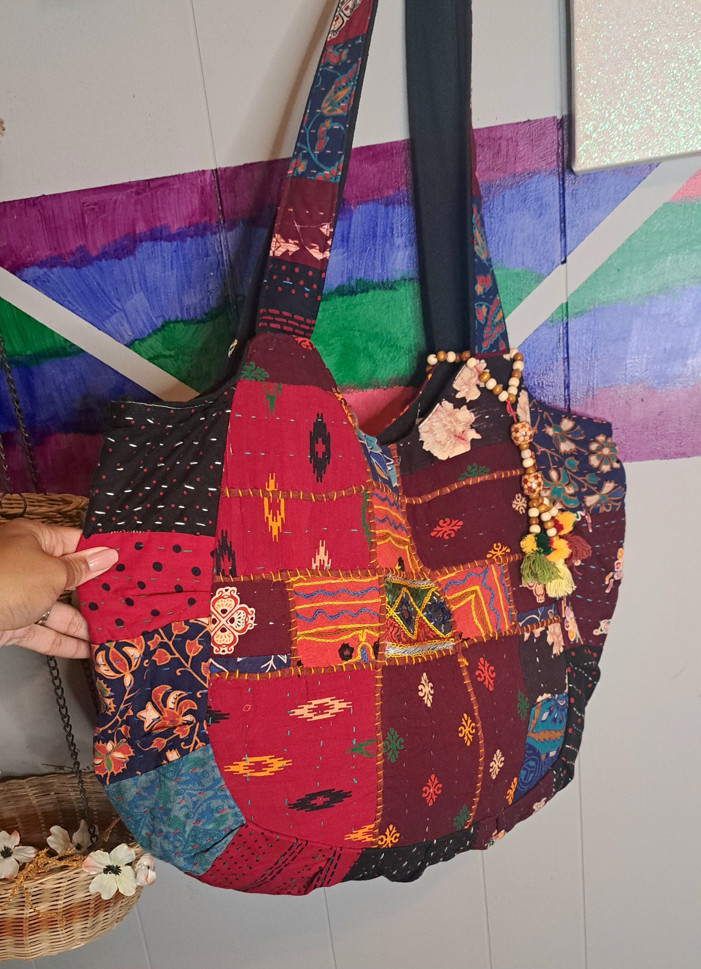 Tribe Azure 100% Cotton Patchwork Quilted Oversized Boho Tote Bag/Purse (Excellent Condition)