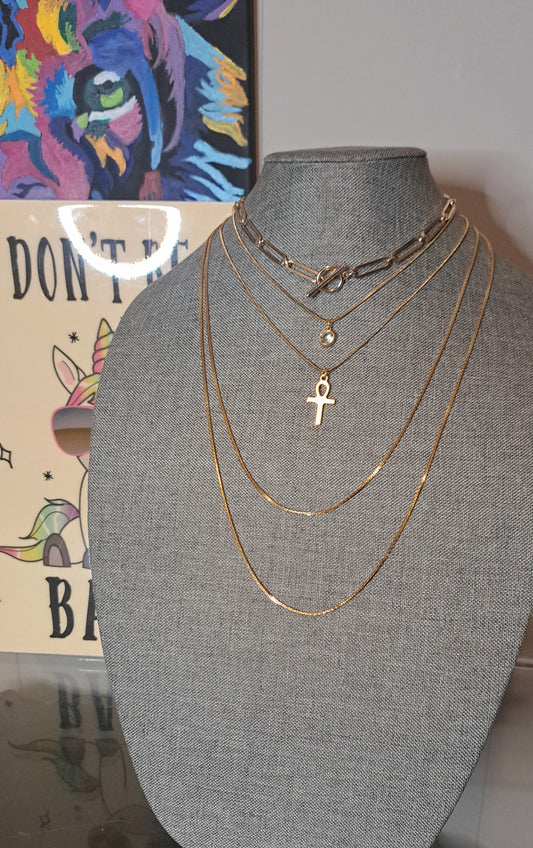 Modern Gold Tone Ankh & Long Vintage Necklace Bundle