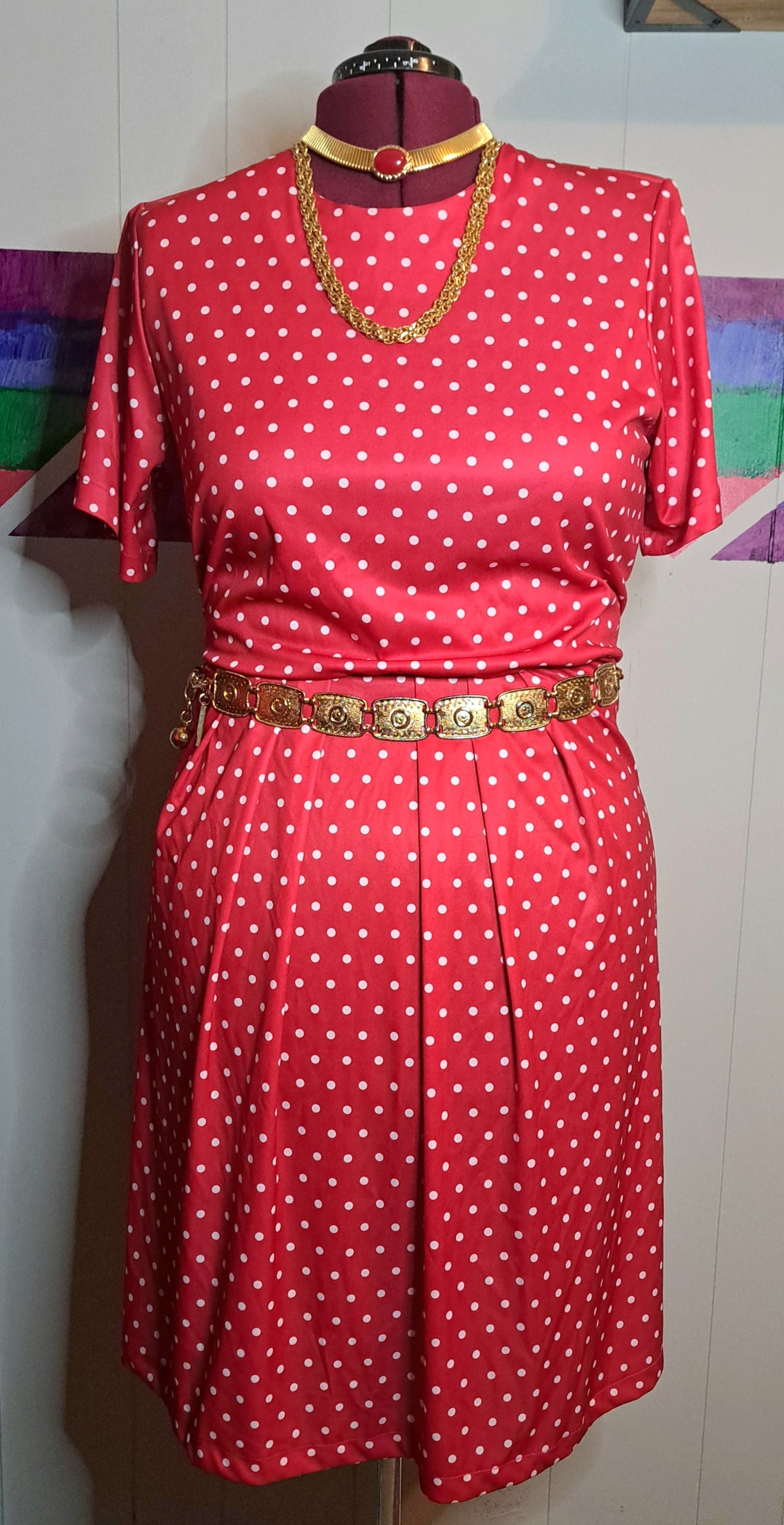 Vtg Red/Wht Polka Dot Dress SZ 16 With Stretch (TRUE TO SIZE)