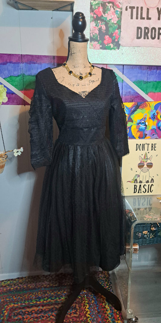 Nwt Unique Vintage Blk Corset Structured Dress with Tulle Overlay SZ M (Best Fits Smaller Medium)