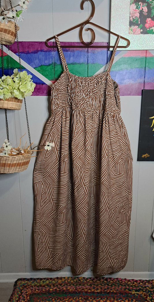 Nwot A New Day Brown/Creme Tribal Print Maxi Dress with Pockets SZ XXL